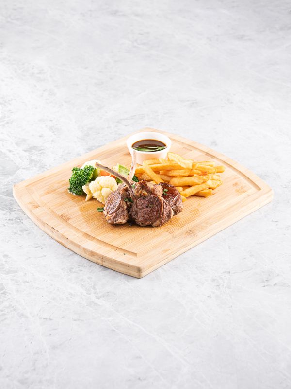 Pan-fried Lamb Chop with French Fries and Seasonal Vegatable in Rosemary Gravy