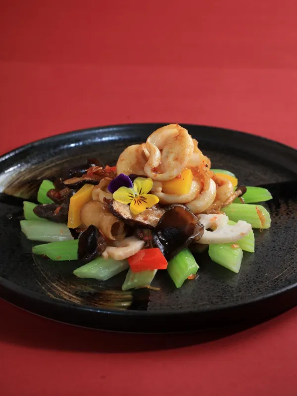 Sautéed Sliced Australia’s Abalone with Dried Cherry Shrimp and Lotus Root