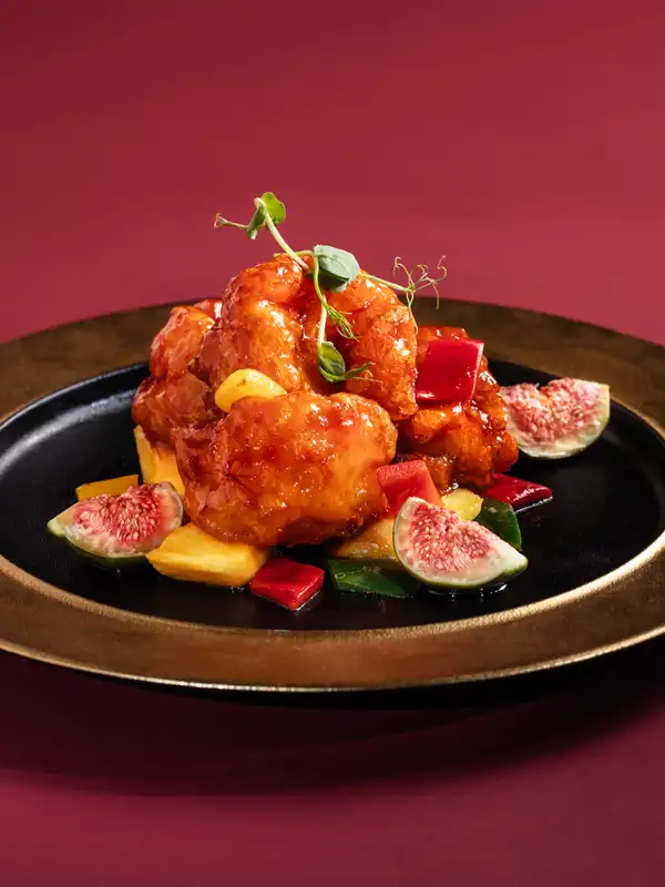 Sweet and Sour Tiger Prawn with Fig and Pineapple